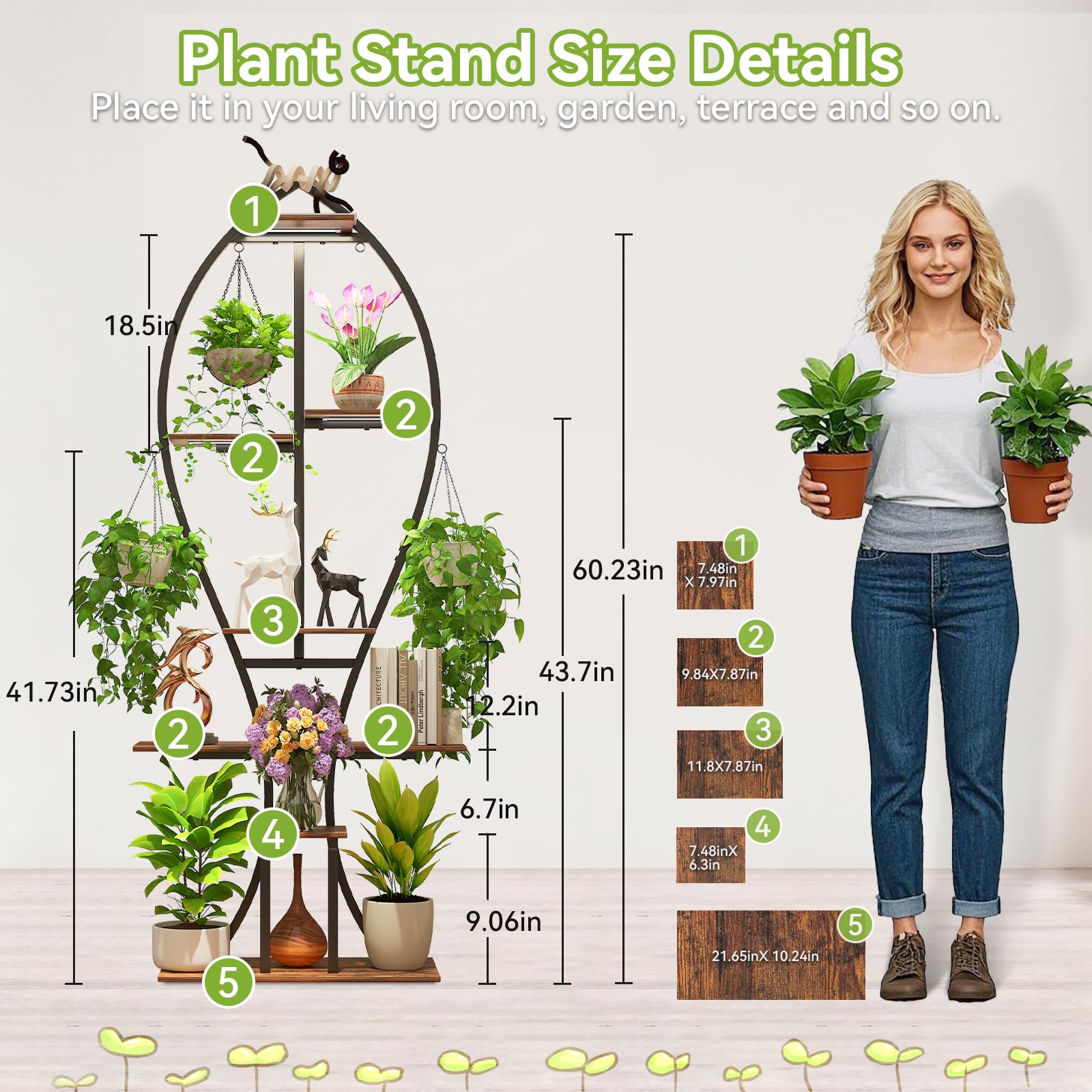 Zekoled 9-Tier Plant Stand with Grow Lights & Auto Timer, 167cm Tall S-Shaped Indoor/Outdoor Plant Shelf, Metal Plant Flower Holder, StandSpace-Saving Corner Shelf for Home, Balcony, Patio