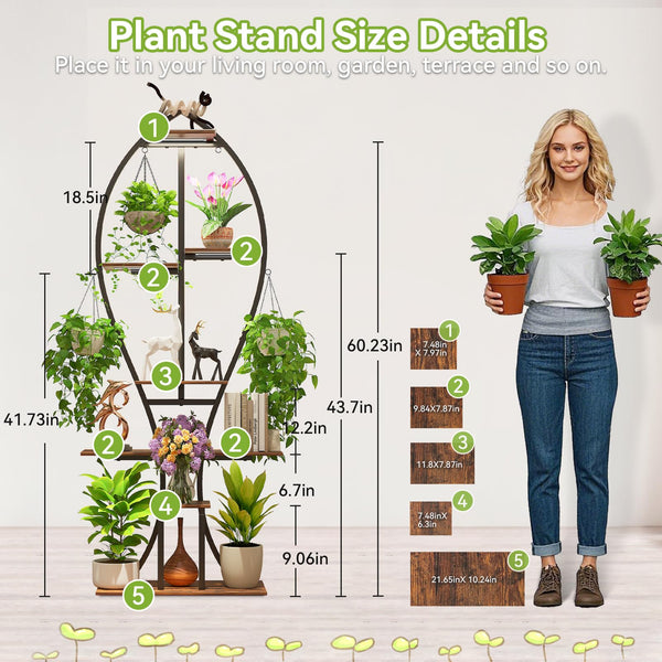 Zekoled 9-Tier Plant Stand with Grow Lights & Auto Timer, 167cm Tall S-Shaped Indoor/Outdoor Plant Shelf, Metal Plant Flower Holder, StandSpace-Saving Corner Shelf for Home, Balcony, Patio