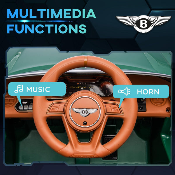 HOMCOM Bentley Bacalar Licensed, 12V Kids' Electric Ride-On with Remote Control, Battery Powered Electric Car for Kids with Suspension Wheels, Horn, Lights, for Ages 3-5 Years - Green