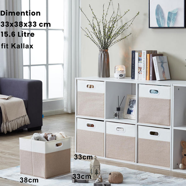 Mangata Cube Storage Boxes 33x38x33 cm, Large Fabric storage baskets for Kallax Box, Clothes Bins, Baskets, Chests,Toys (Lihgt Khaki White, 4Pcs)