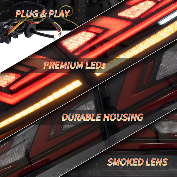 VLAND LED Rear Lights compatible with Lancer & EVO X 2008-2020 (Not Fit fortis/io), w/Sequential indicator, Driver & Passenger Side (Smoked dynamic 2)