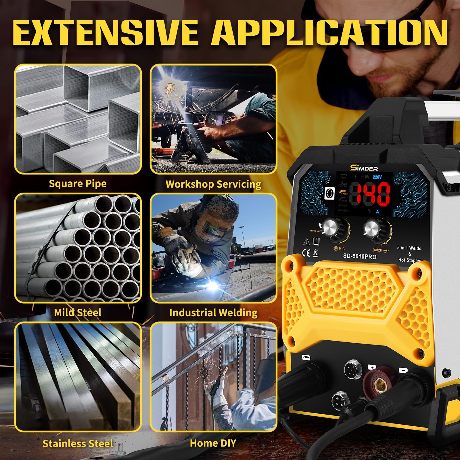 SSIMDER MIG Welder 240V Gasless MIG MMA 2 in 1 Welding Machine Flux Core Welder 220V 140Amp IGBT Inverter Welder MIG No Gas for Home DIY, Auto Repair, Metal Crafting,Best for Beginner