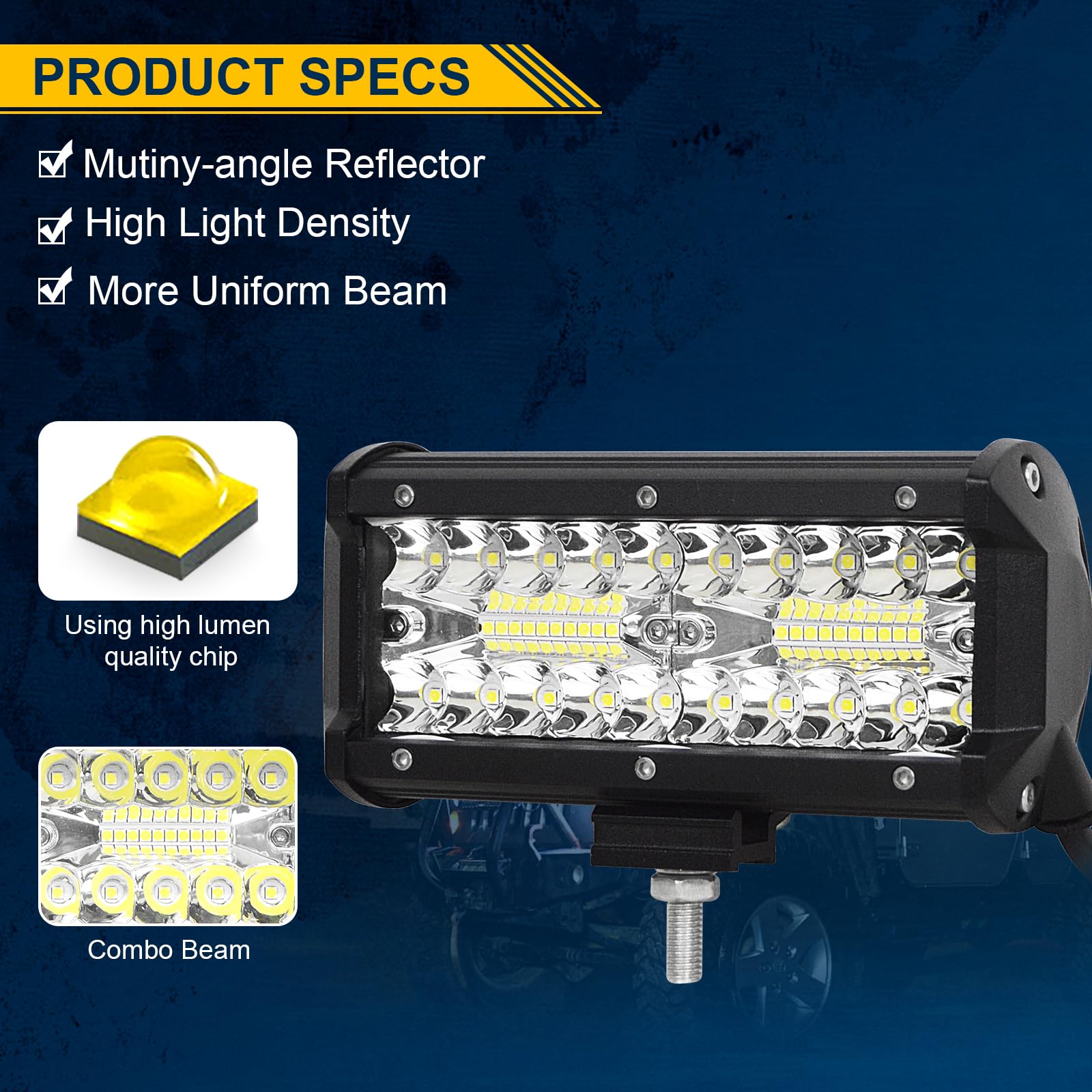 RIGIDON 8D Led Work Light Bar, 12 inch 240W 12V 24V 7D Tri Row Fog Light for Car Off road Truck SUV ATV 4x4 Boat, Flood Spot Combo Beam, Waterproof Outdoor Driving Lighting, 6000K White