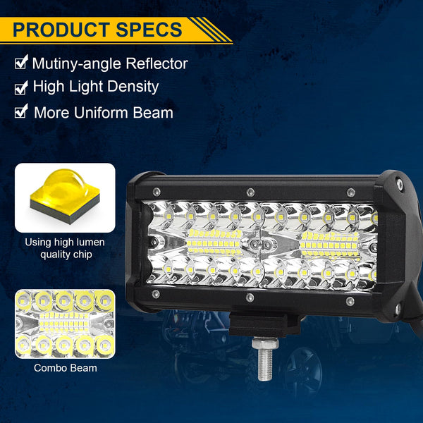 RIGIDON 8D Led Work Light Bar, 12 inch 240W 12V 24V 7D Tri Row Fog Light for Car Off road Truck SUV ATV 4x4 Boat, Flood Spot Combo Beam, Waterproof Outdoor Driving Lighting, 6000K White