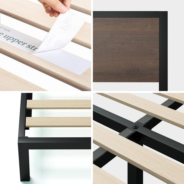 Zinus Mory Single Bed frame - Bed 90x190 cm - 30 cm Height - Metal and Wood Platform Bed frame with Wood slat support - Brown and Black