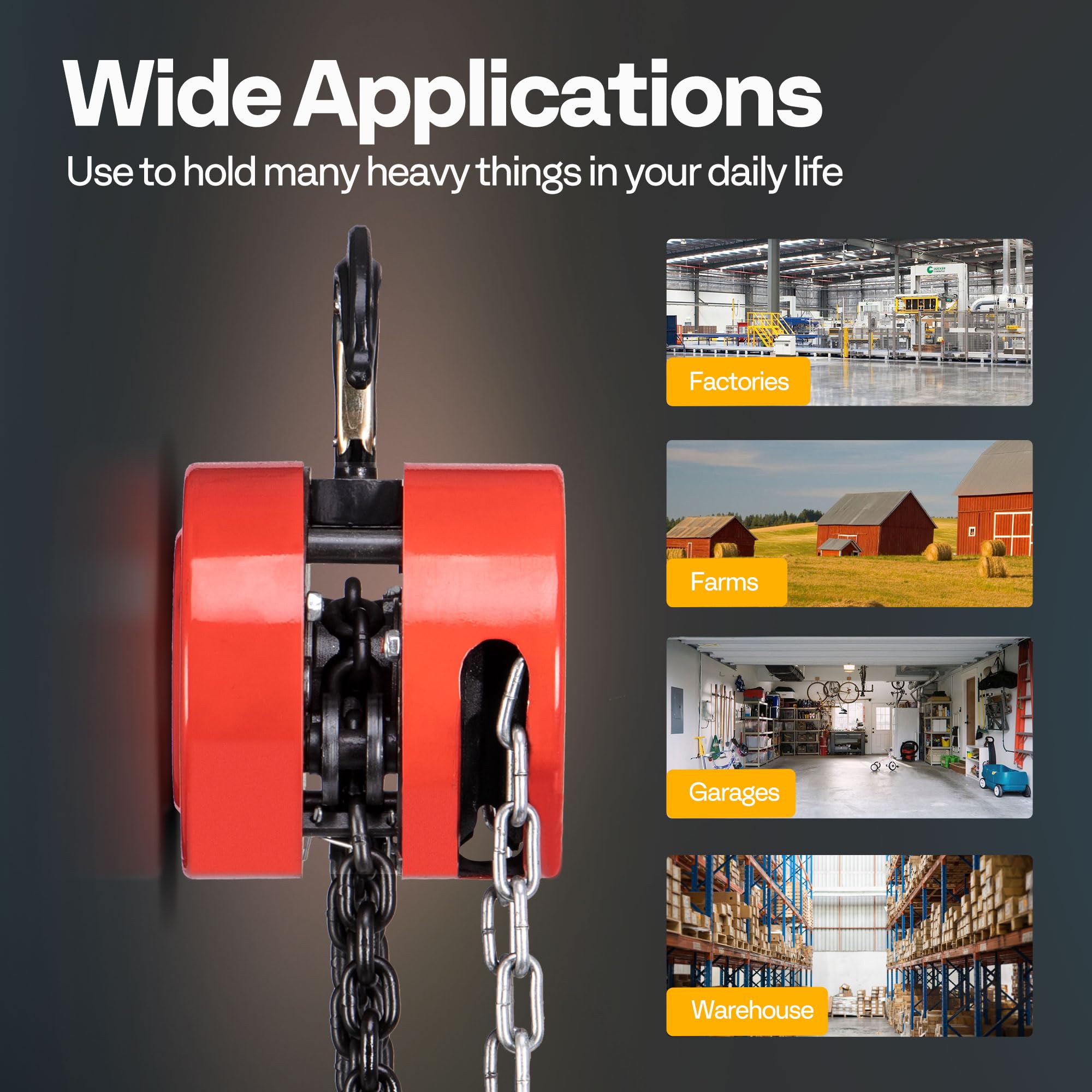 SPECSTAR Hand Chain Hoist 1250kg Capacity 3m with 2 Heavy Duty Hooks Manual Chain Fall for Warehouse Building Automotive Machinery