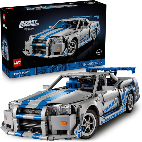 LEGO Technic 2 Fast 2 Furious Nissan Skyline GT-R (R34) Car Model Kit for Adults - incl. a Drift Function, Steering, Suspension & a 6-Cylinder Engine - Collectible Gift for Fans - 42210