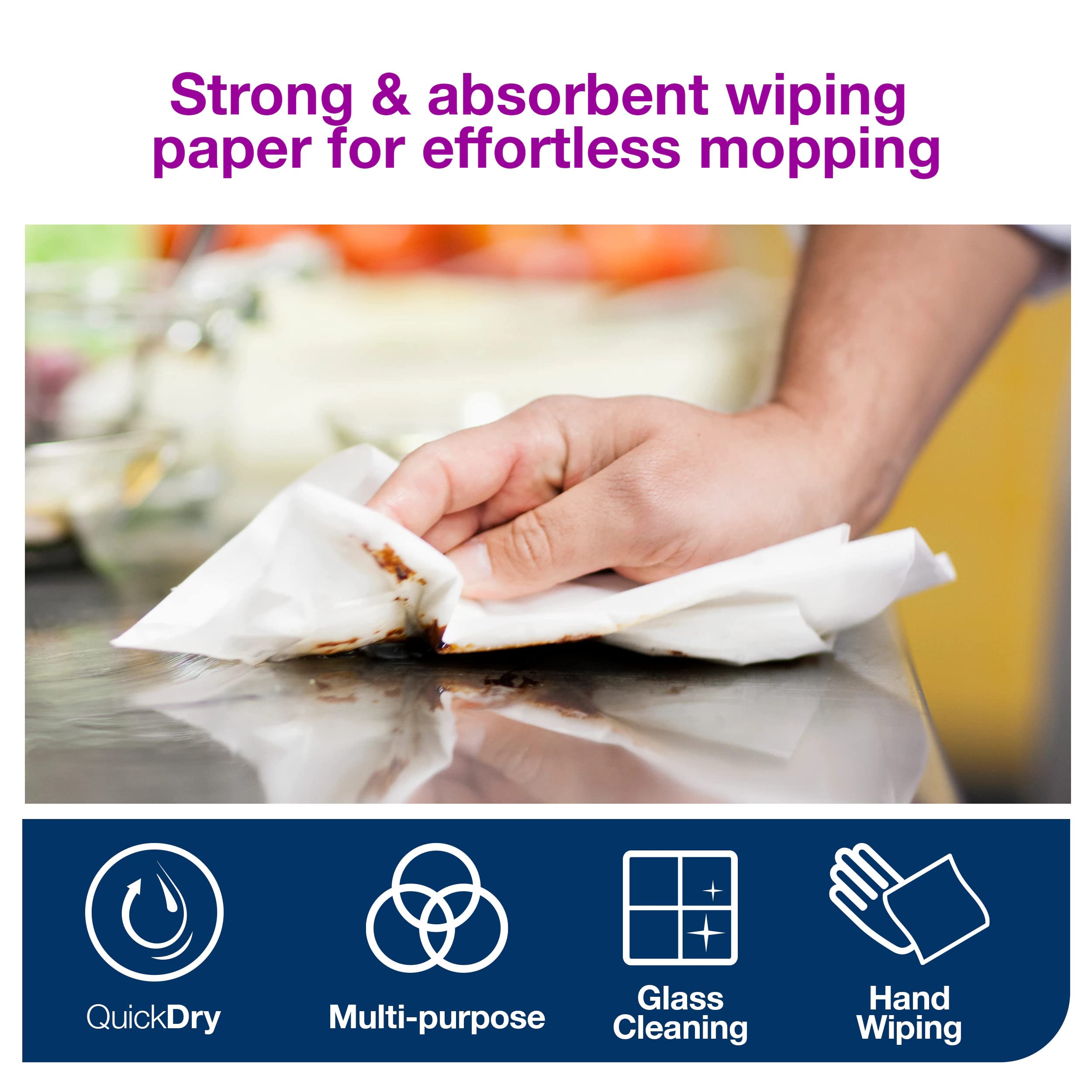 Tork 130070 Heavy-Duty Wiping Paper / 2 Ply Absorbent Paper Roll Suitable for Tork W1 Wipers Wall/Floor/Standard System / Blue / 1 x 340m / Ø 37.5cm