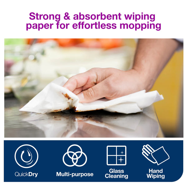 Tork 130070 Heavy-Duty Wiping Paper / 2 Ply Absorbent Paper Roll Suitable for Tork W1 Wipers Wall/Floor/Standard System / Blue / 1 x 340m / Ø 37.5cm