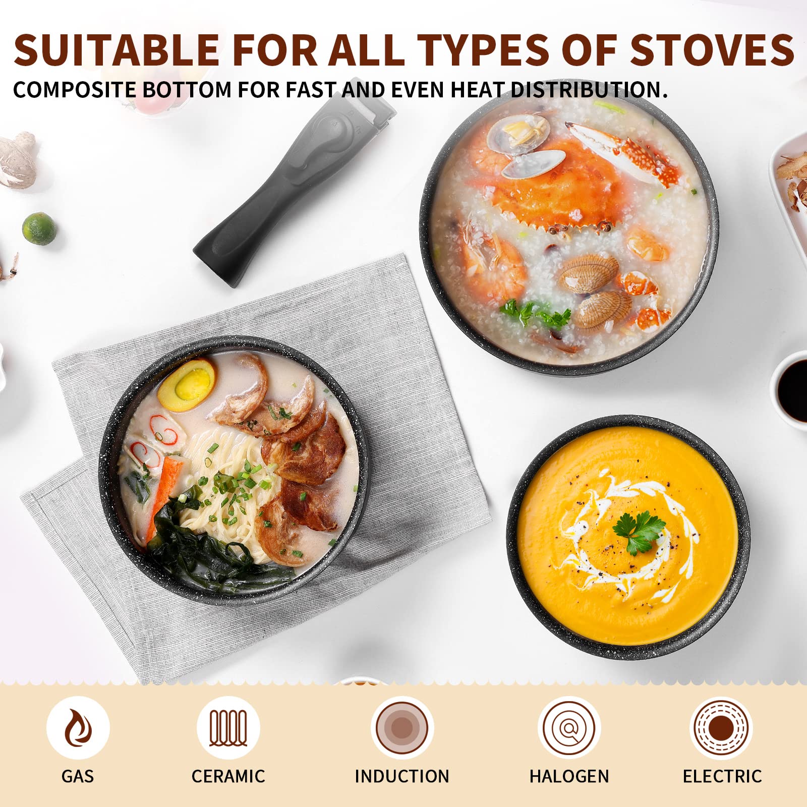 Fadware Non Stick Saucepan Set with Removable Handle and Sealing Lids, Non Stick Pot Set for Induction Hobs, 4 Pieces Saucepan for All Hobs, Stackable