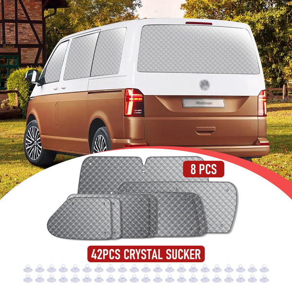 MaxAwe 8Pcs Internal Thermal Blind Set Fits for VW T5/T6 LWB, Luxury Sunshade Wrap Cover Kit, Window Front Screen Cover, Summer Uv Sun Blind & Winter Insulation Cover for VW Campervans & Motorhome