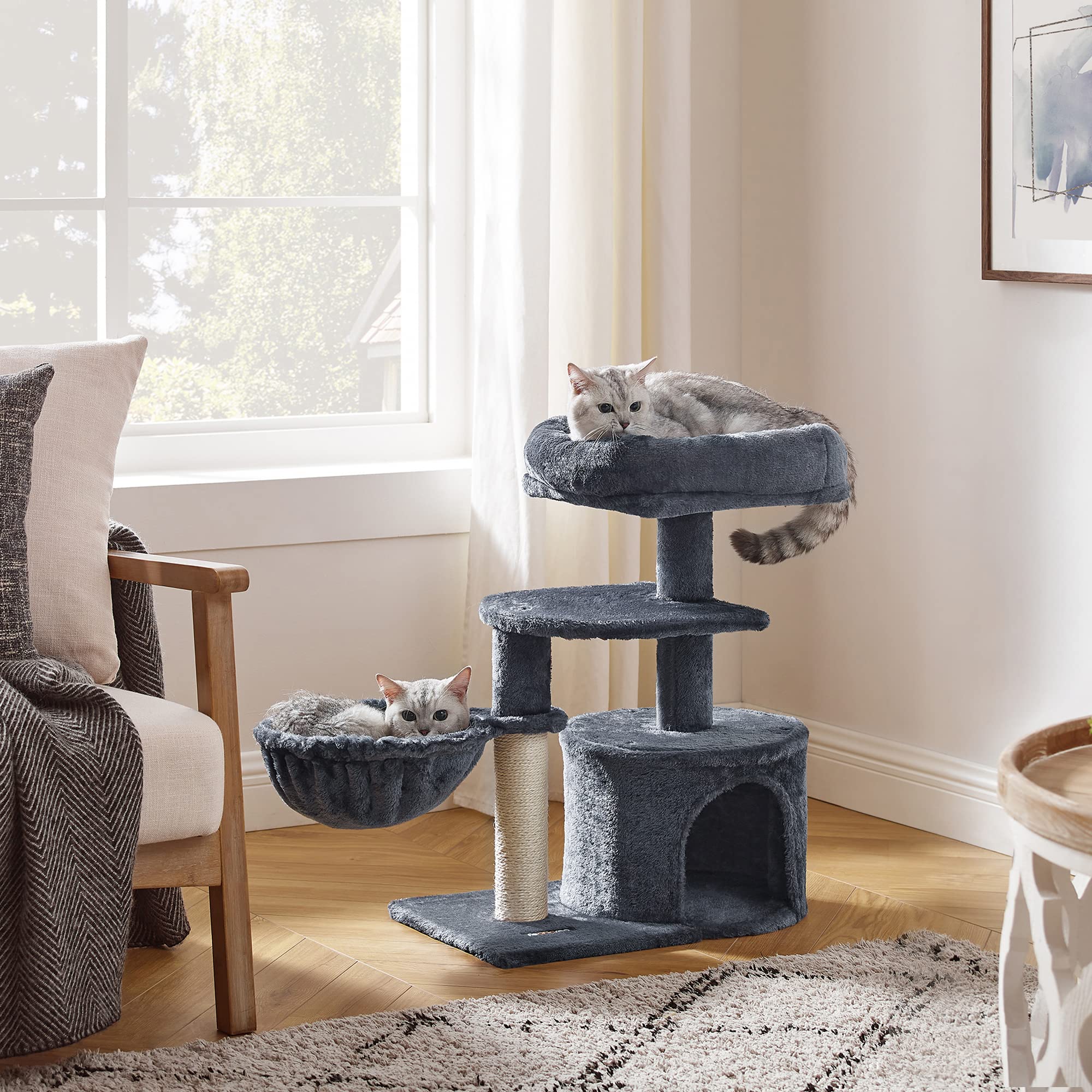 FEANDREA Cat Tree, Small Cat Tower, Kitten Scratching Post, Smoky Grey PCT59G