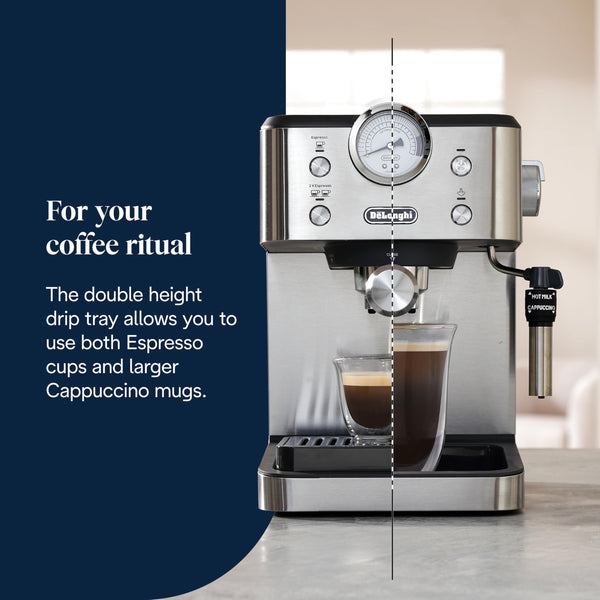 De'Longhi Manual Coffee Machine Stilosa EC260.CR, 15 Bar Pressure, Cappuccino System, Automatic Switch-Off, Compatible with ESE pods, 2 Level Tray, Capacity 1L Cream