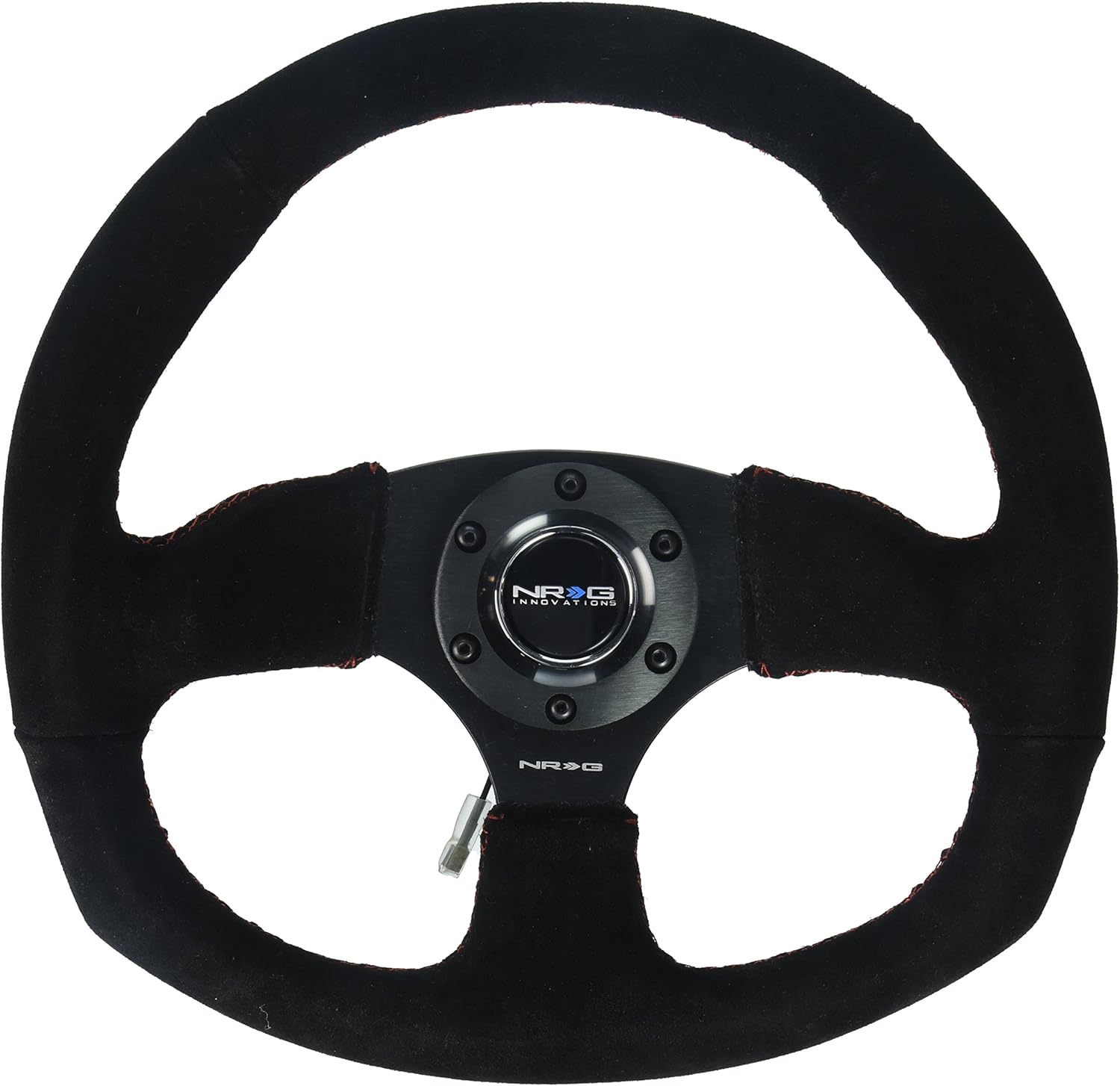 NRG Innovations RST-009S-RS Reinforced Steering Wheel (Suede Leather Steering Wheelwith RED stitch)