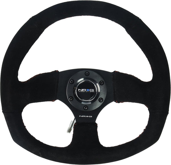 NRG Innovations RST-009S-RS Reinforced Steering Wheel (Suede Leather Steering Wheelwith RED stitch)