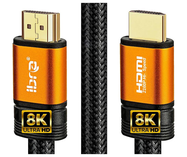 IBRA 2.1 HDMI Cable 8K, 1m Ultra HD Lead High-Speed Cord 48Gbps | Supports 8K@60HZ 4K@120HZ 4320p Compatible with Fire TV 3D Support Ethernet Function 8K UHD 3D-Xbox PlayStation PS3 PS4 PC-Orange