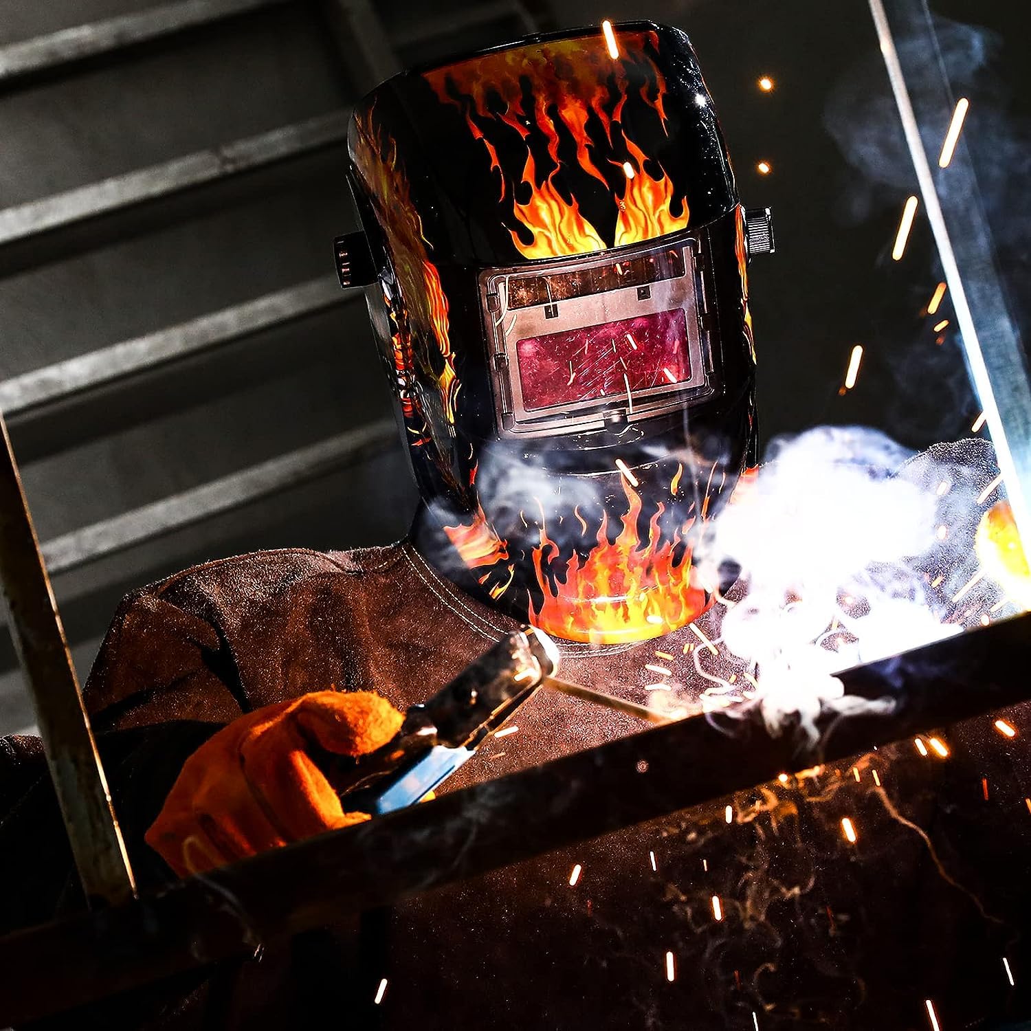 DEKO Welding Helmet Auto Darkening: True Color Solar Powered Auto Darkening Welding Helmets Welder Mask Hood (Skull Design)