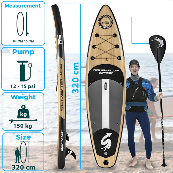 SereneLife Inflatable Stand Up Paddle Board, SUP Board- Paddleboards for Adults & Youth, Surfing Board Kit, 0.63cm Thick Standup Paddleboarding, Non-Slip Deck, Wide Stance, Surf Control w/Backpack