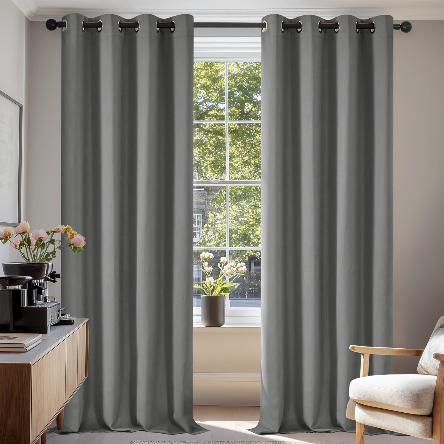 Deconovo Blackout Curtains Eyelet Super Soft Thermal Insulated Ring Top Blackout Curtains for Nursery 46 x 54 Drop Inch Dark Grey 2 Panels