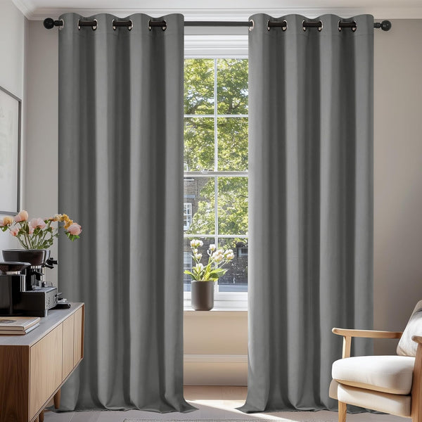 Deconovo Blackout Curtains Eyelet Super Soft Thermal Insulated Ring Top Blackout Curtains for Nursery 46 x 54 Drop Inch Dark Grey 2 Panels