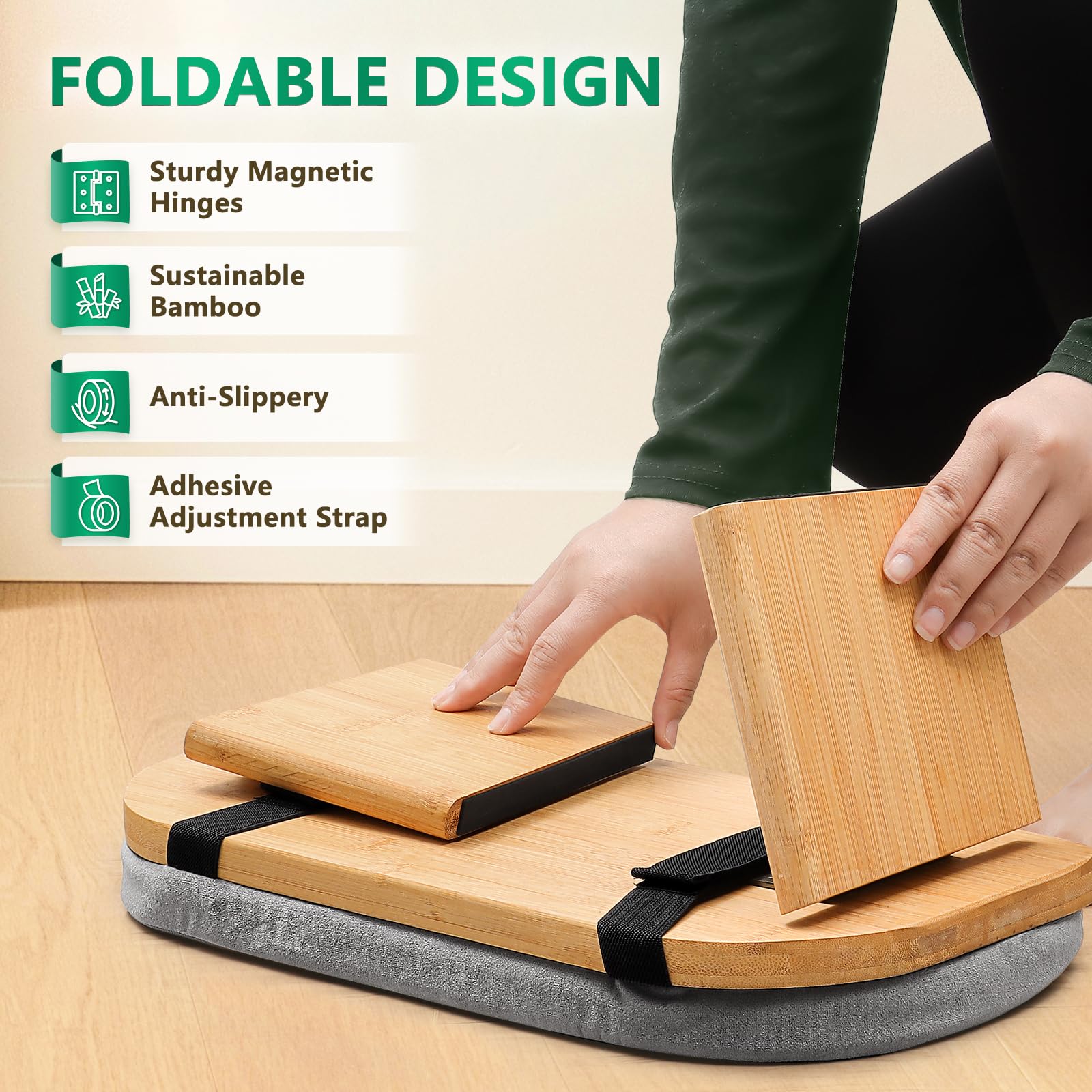 Hihealer Meditation Bench Foldable Bamboo Ergonomic Meditation Stool with Comfortable Cushion, Kneeling or Sitting Perfect for Meditation & Prayer,