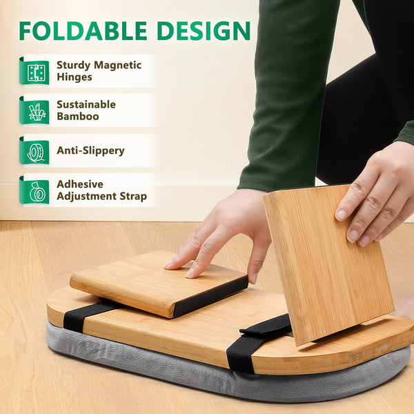 Hihealer Meditation Bench Foldable Bamboo Ergonomic Meditation Stool with Comfortable Cushion, Kneeling or Sitting Perfect for Meditation & Prayer,