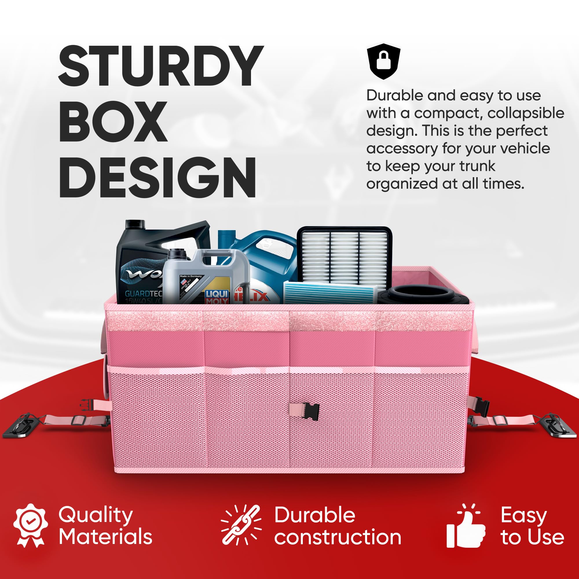 FORTEM Car Boot Organiser, Collapsible Multi Compartment SUV Organizer, Foldable Storage for Car Accessories for Women Men, 600D Oxford, Non Slip Bottom, Securing Straps, Soft Cover (50L)