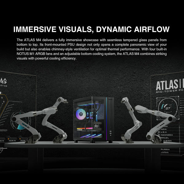 GAMDIAS PC Case, ATX Gaming Mid Tower, No-Hub, Real-time Monitor, Seamless Tempered Glass, Pre-install 3 x 120 mm ARGB PWM Fans, Side Vents Perforated, Black