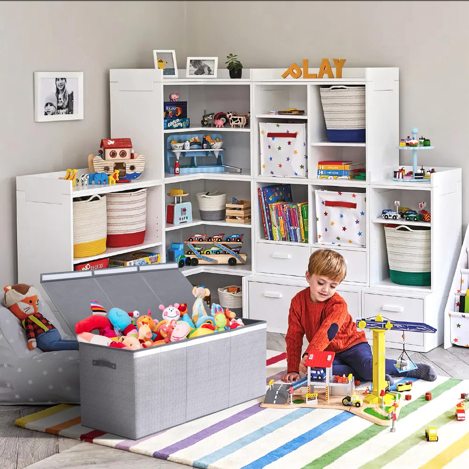 ELUCHANG Toy Storage Box, 147L Large Foldable Kids Toy Chests & Boxes for Boys Girls,Toy Storage Organiser with Flip-top Lid, Childrens Storage Box