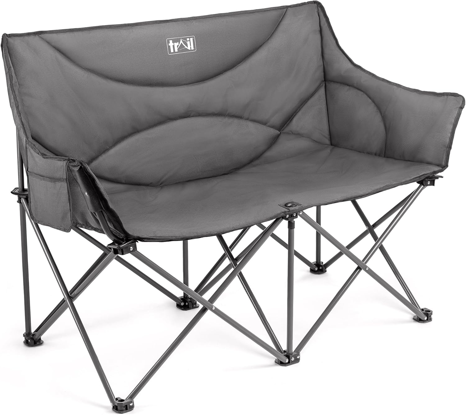 Trail Double Camping Chair for Adults, Folding Padded 2 Seater, Sturdy Heavy Duty Steel, Luxury Duoweave Fabric, Lightweight Compact, Outdoor Fishing Garden, Pocket, Carry Bag (H88cm x W120cm x D53cm)