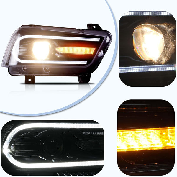VLAND 2011-2014 Dodge Charger LED Headlights with Dual Beam Sequential Turn Signals (Not Fit Dodge Charger SE 2012)