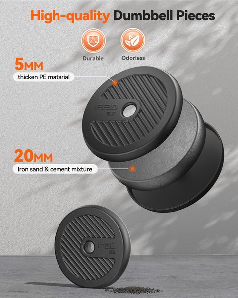 FEIERDUN Adjustable Dumbbells, 20lbs Free Weight Set with Connector, 4 in1 Dumbbells Set Used as Barbell, Kettlebells, Push up Stand, Fitness