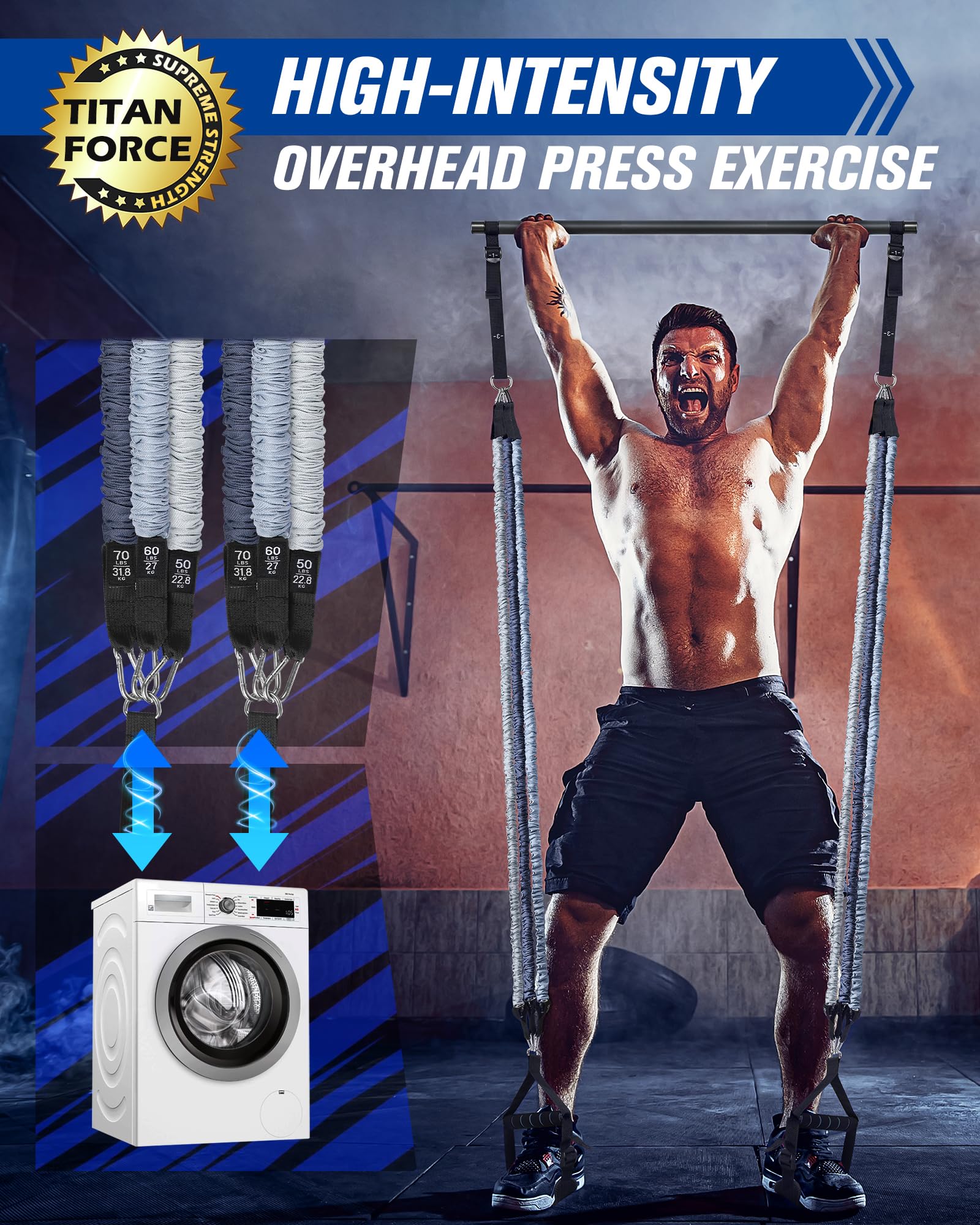 ALongSong Resistance Bands Set Men With Pilates Bar Set 6 Latex Exercise Bands 50-360Lbs/Handles Door/Anchor Pilates Equipment For Home Gym Workout