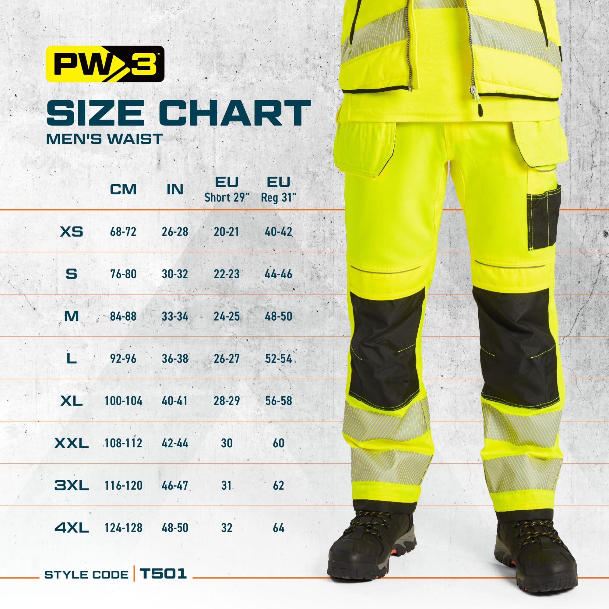 Portwest T501 Mens PW3 Hi Vis Work Trousers - Holster Pocket Workwear Safety Construction Trousers Orange/Black, 34