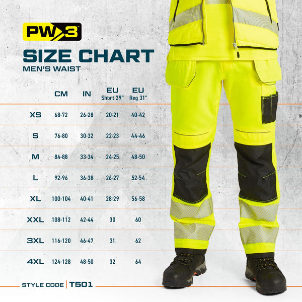 Portwest T501 Mens PW3 Hi Vis Work Trousers - Holster Pocket Workwear Safety Construction Trousers Orange/Black, 34