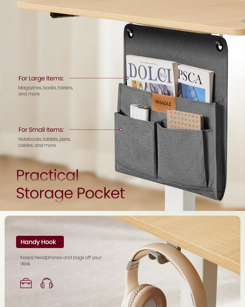 VASAGLE Electric Standing Desk, Height Adjustable Desk, 60 x 140 x (72-120) cm, 4 Memory Heights, Storage Pocket, for Home Office, Study, Rustic Brown and Ink Black LSD134K02