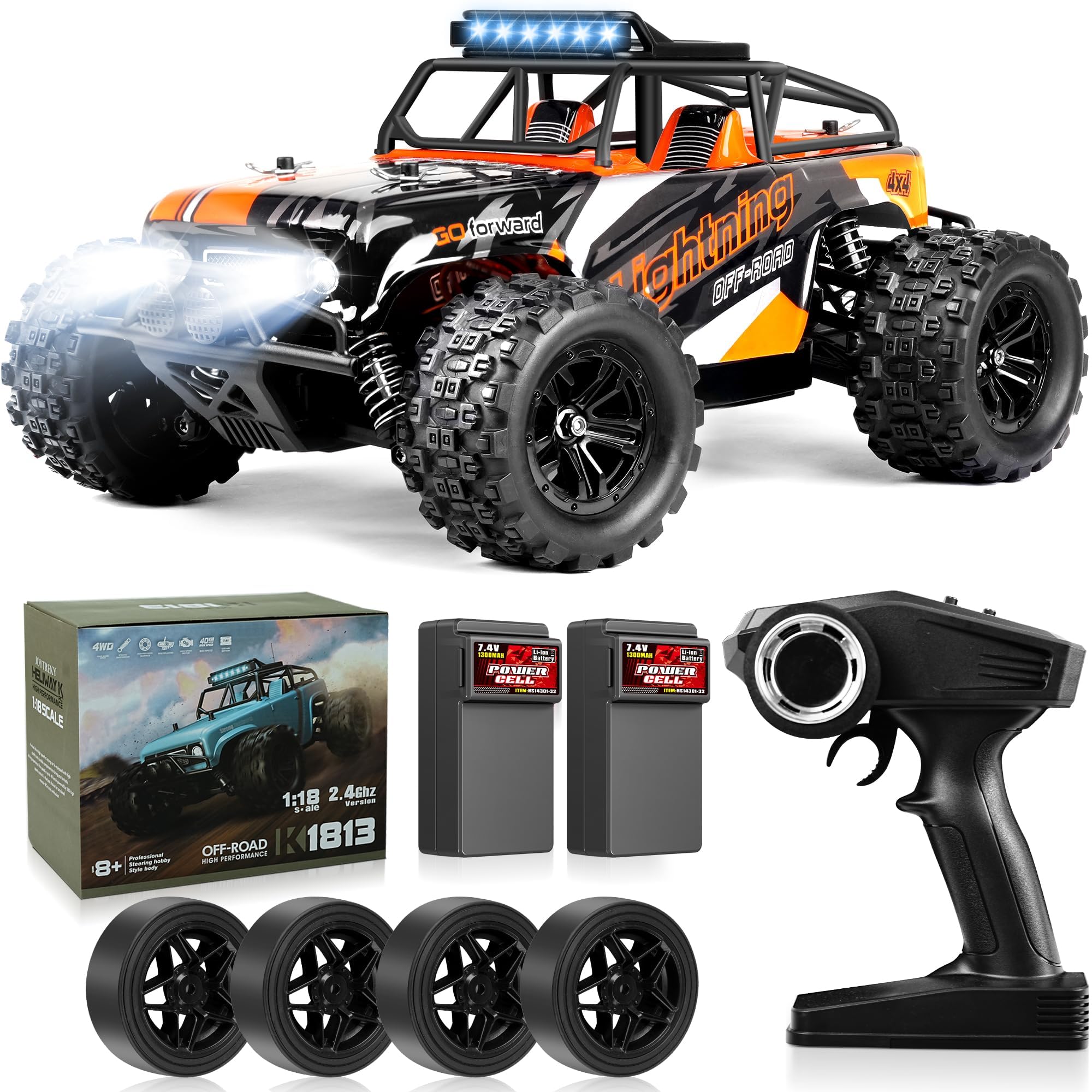 JOYTREKY Remote Control Cars 1:18 Scale High Speed RC Car 40KM/H 4WD Off-Road RC Cars For Adults 2.4GHz Gift for Boys Adults 2 Batteries Included