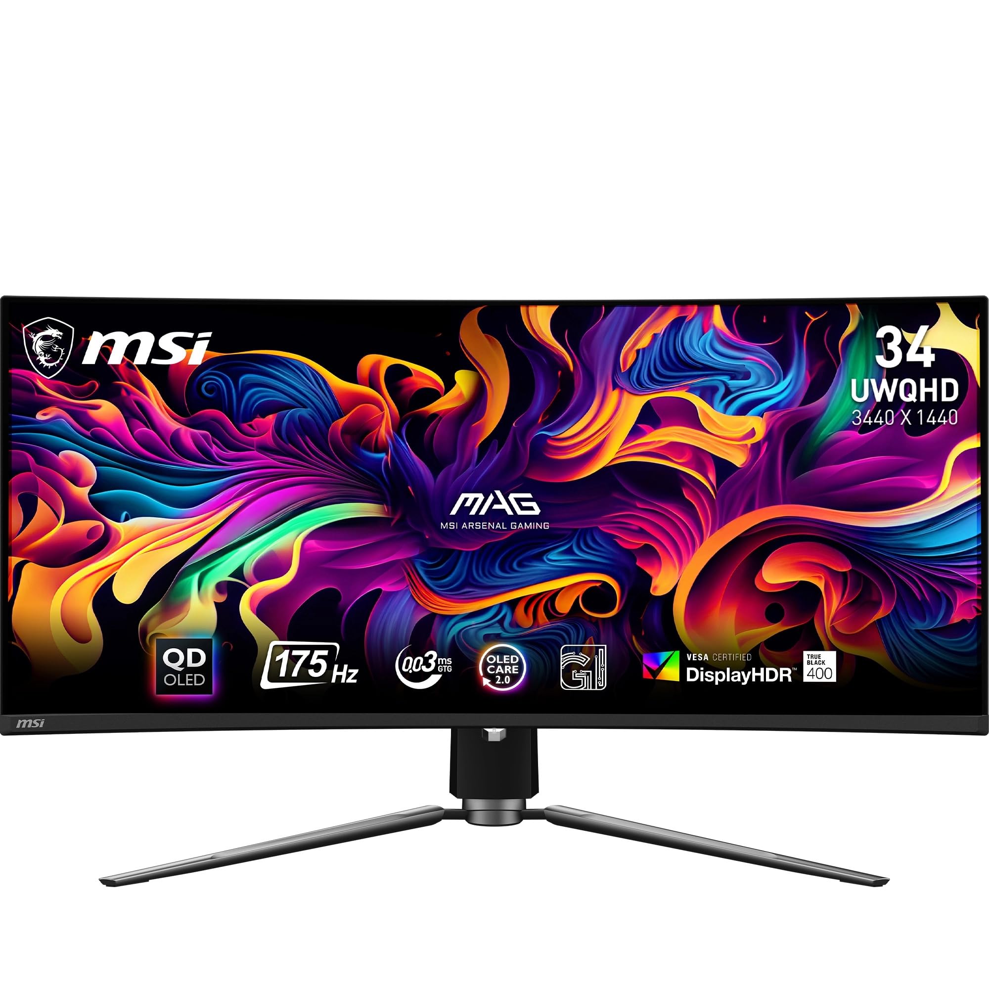 MSI MPG 321CURX QD-OLED 32 Inch UHD Curved Gaming Monitor - 1700R, 3840 x 2160 Quantum Dot OLED Panel, 240Hz / 0.03ms, 99% DCI-P3, ΔE≤2, DisplayHDR True Black 400, DP 1.4a, HDMI 2.1, USB Type-C