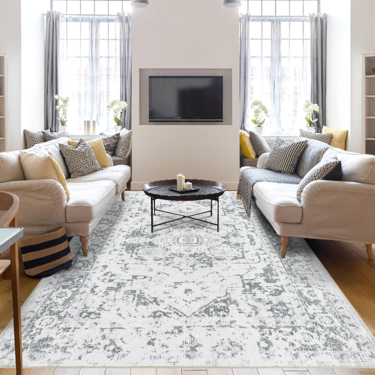 Famibay Area Rug 180x270cm Living Room Rugs Soft Fluffy Bedroom Rugs Vintage Washable Non Slip Carpet for Living Room Bedroom Dining Room Office