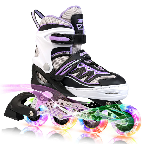 2pm Sports Adjustable Light up Inline Skates, Stylish Design Beginner Roller Skates for Boys and Girls - Purple Medium
