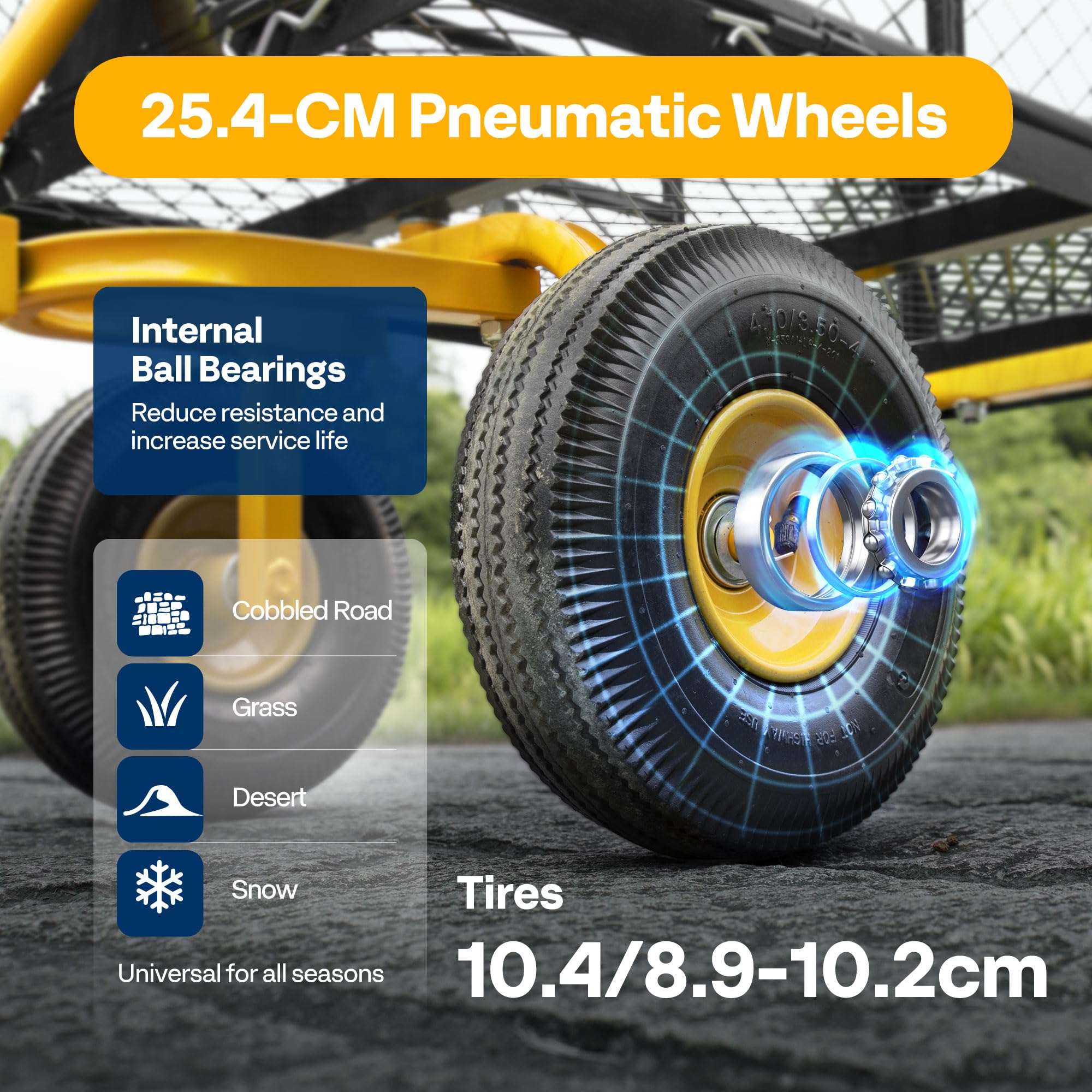 VIVOHOME Hand Trolley 400kg Capacity Durable Transport Cart with 10cm Pneumatic Tires and 180° Rotatable 80cm Handle Heavy Duty Metal Grids for Garden and Camping