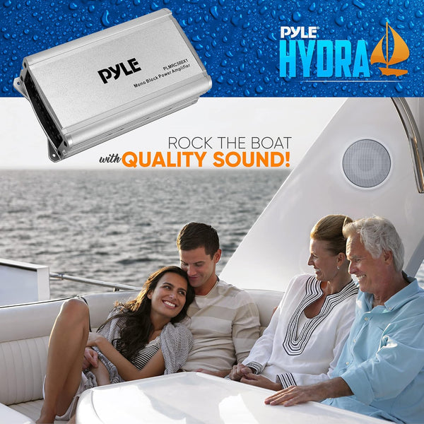 Pyle Mono-Block Audio Amplifier System - Class D Compact Car Amp, Weather Resistant, IPX4 Rated, for Car, ATV, UTV, Jeep, Motorcycle, Marine, Soft Turn On/Off, Power Protection, 7.95"x4.33"x1.87"