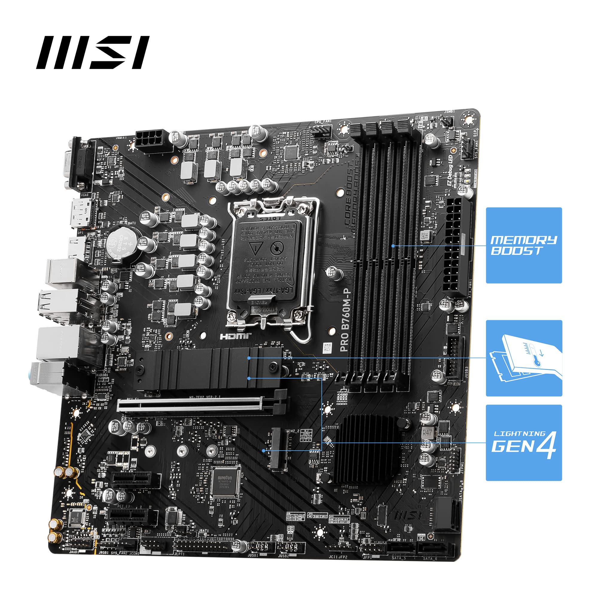 MSI B760 GAMING PLUS WIFI DDR4 Motherboard, ATX - Supports Intel 14th, 13th & 12th Gen Core Processors, LGA 1700 - DDR4 Memory Boost 5333+MHz/OC, 1x PCIe 4.0 x16, 2 x M.2 Gen4, 2.5G LAN, Wi-Fi 6E