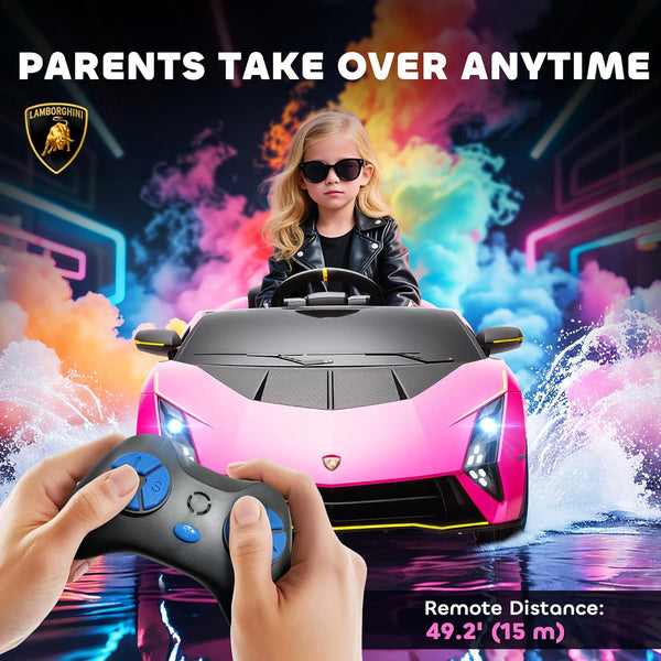 AIYAPLAY 12V Lamborghini Autentica Licensed Kids Electric Car with Butterfly Doors, Ride on Car with Remote Control, 4 Suspension Wheels, Soft Start, LED Lights, Music, Horn, Grey