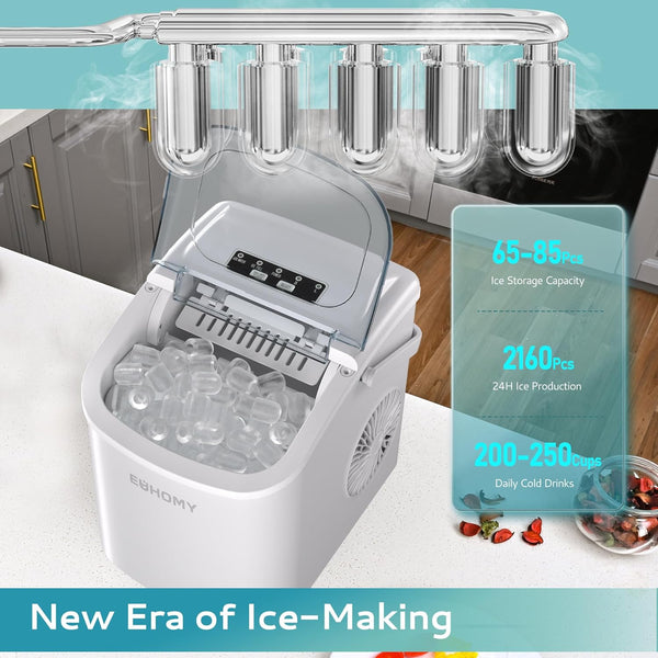 Ice Maker Machine Countertop Ice Cube Maker with Portable Handle, 9 Ice Cubes in 6 Mins, Self-Cleaning Compact Ice Maker 12 kg in 24 Hrs, with Ice Scoop and Basket for Home/Kitchen/Office/Bar