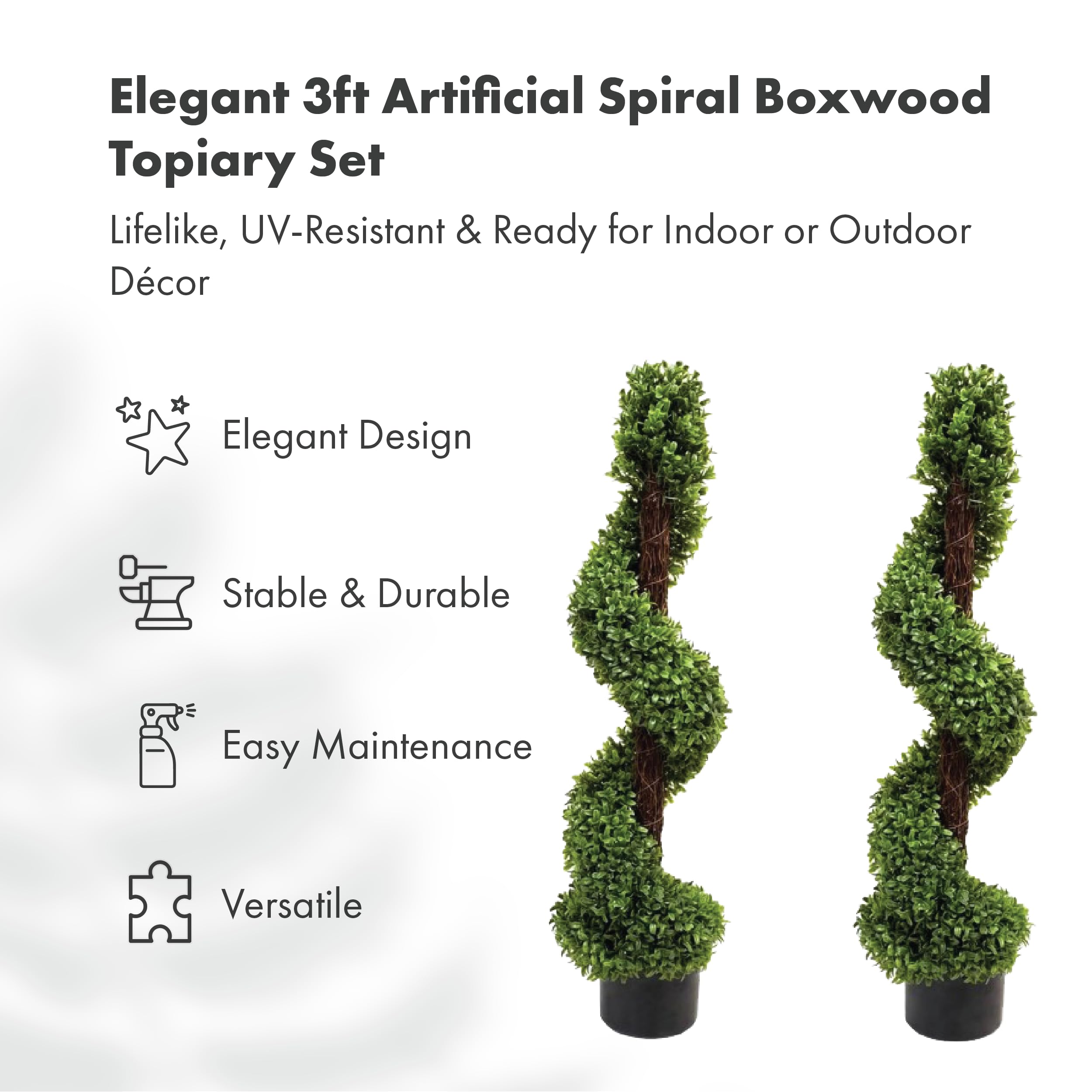 2 x Artificial Topiary Boxwood Spiral Trees (3ft/90cm)