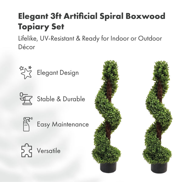 2 x Artificial Topiary Boxwood Spiral Trees (3ft/90cm)