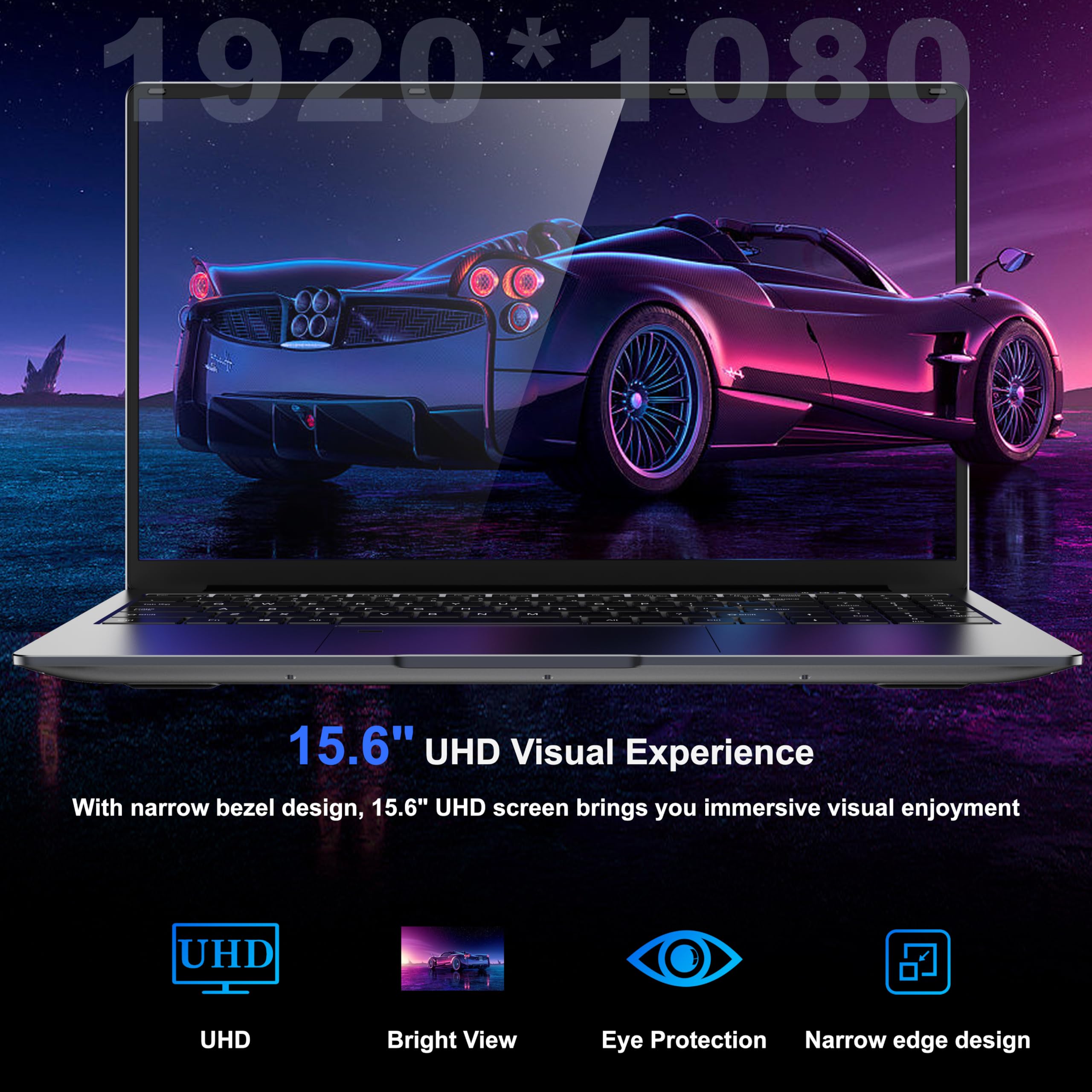 15.6" Laptop - 16GB RAM 512GB SSD PC Laptop, Quad-Core N95 Processor Up to 3.1GHz, Computers with USB3.0,Ethernet port,Touch ID, WiFi, BT4.2, for Students/Business