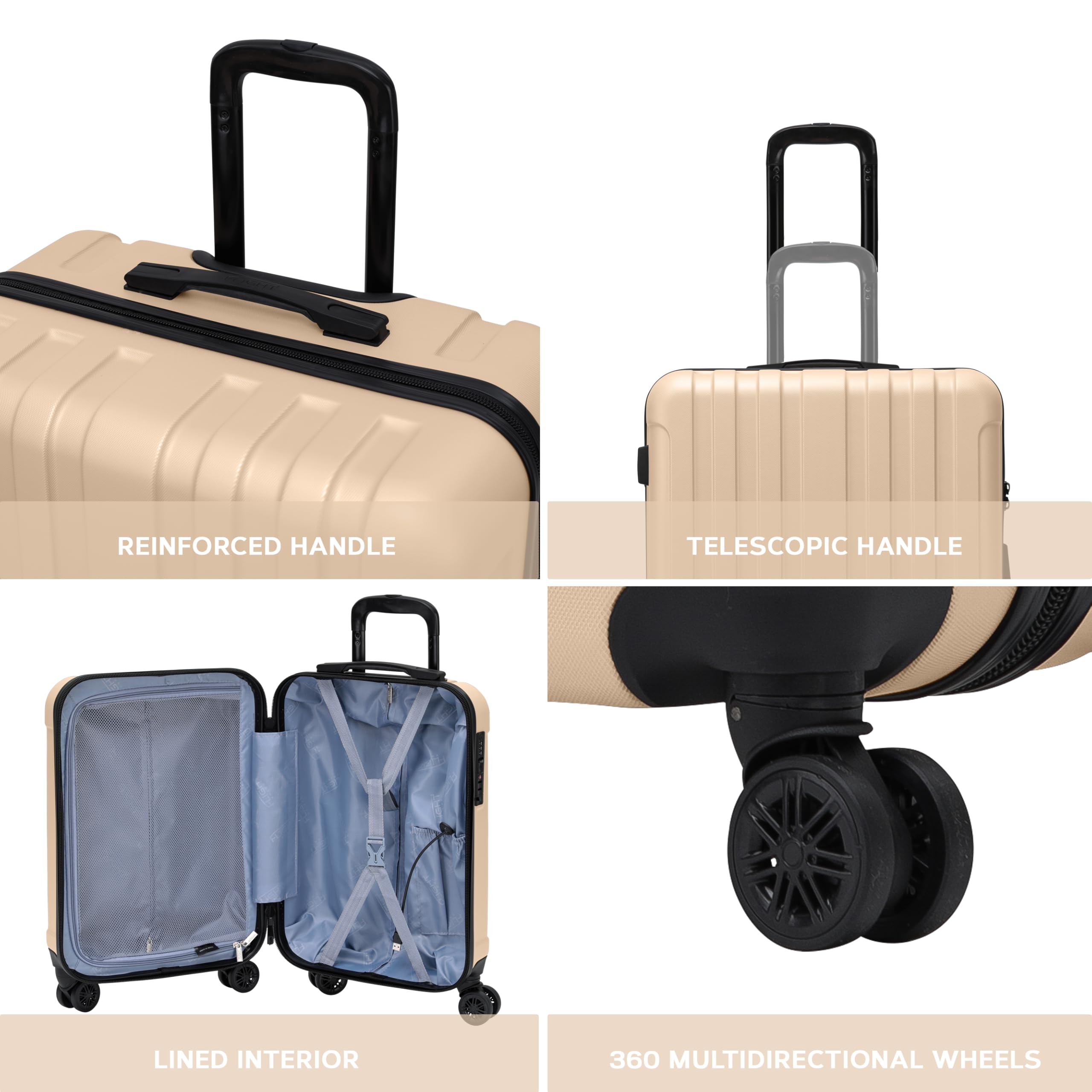 Flight Knight Premium Lightweight Suitcase - Built-in TSA Lock - 8 Spinner Wheels - ABS Hard Shell Check in Highly Durable Luggage - Medium - 67x45x26cm