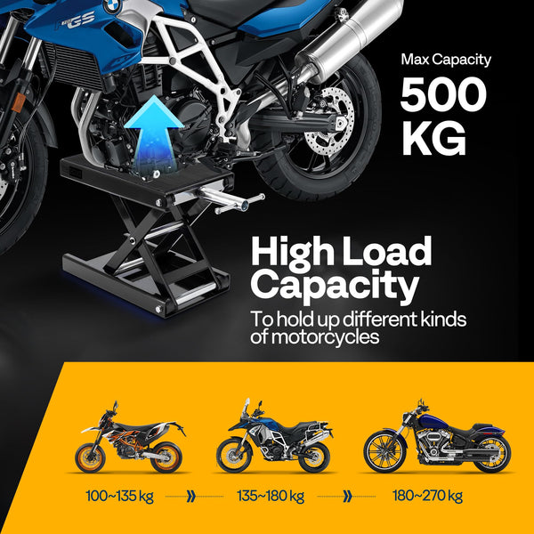 VIVOHOME Motorcycle Scissor Lift Jack Height Adjustable Heavy Duty Steel with Anti Slip Wide Deck Hoist Crank Center Stand 500KG Capacity for Motorcycles, ATVs, Dirt Bikes